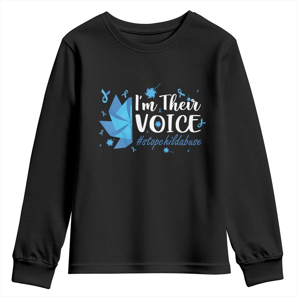 Child Abuse Prevention Awareness I'm Their Voice Youth Sweatshirt Blue Pinwheels