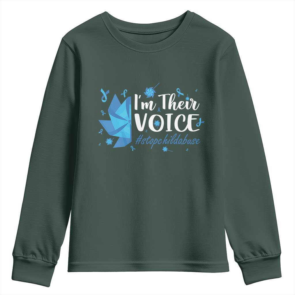 Child Abuse Prevention Awareness I'm Their Voice Youth Sweatshirt Blue Pinwheels