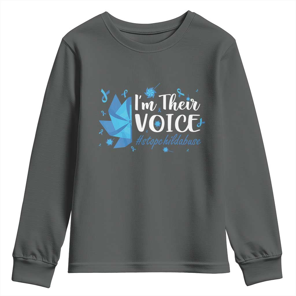 Child Abuse Prevention Awareness I'm Their Voice Youth Sweatshirt Blue Pinwheels