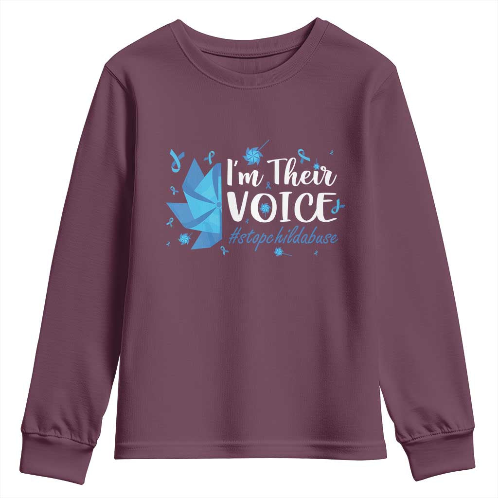 Child Abuse Prevention Awareness I'm Their Voice Youth Sweatshirt Blue Pinwheels