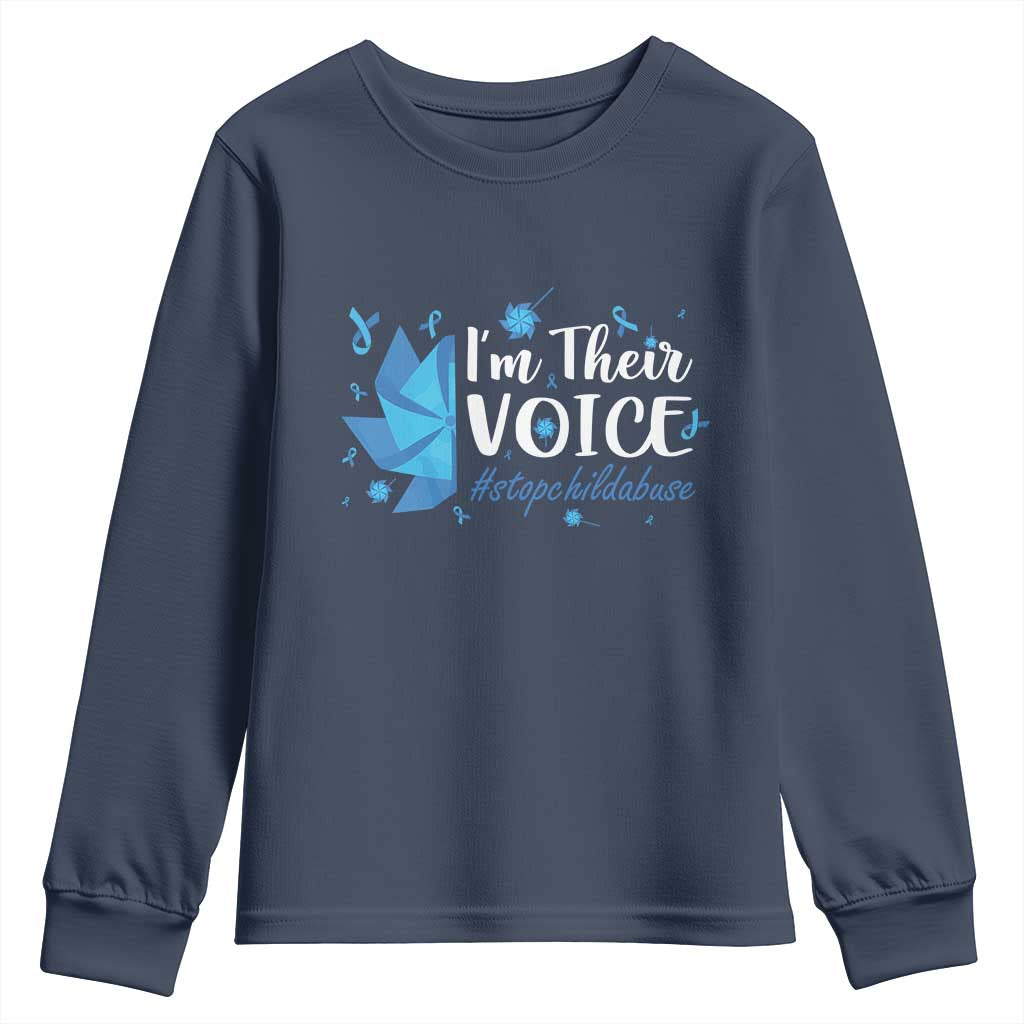Child Abuse Prevention Awareness I'm Their Voice Youth Sweatshirt Blue Pinwheels