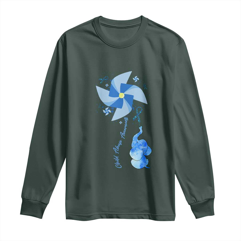 Child Abuse Prevention Awareness Long Sleeve Shirt Pinwheel Elephant