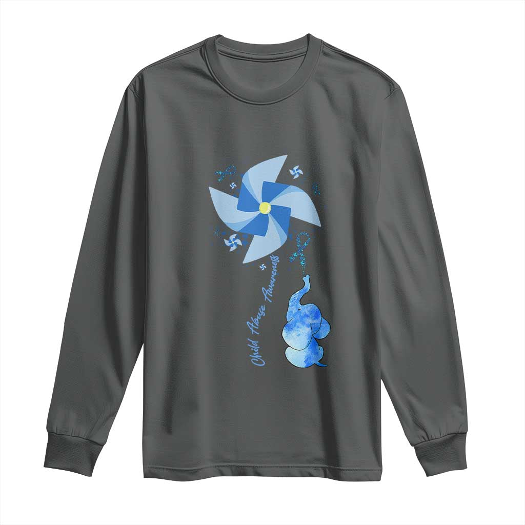 Child Abuse Prevention Awareness Long Sleeve Shirt Pinwheel Elephant