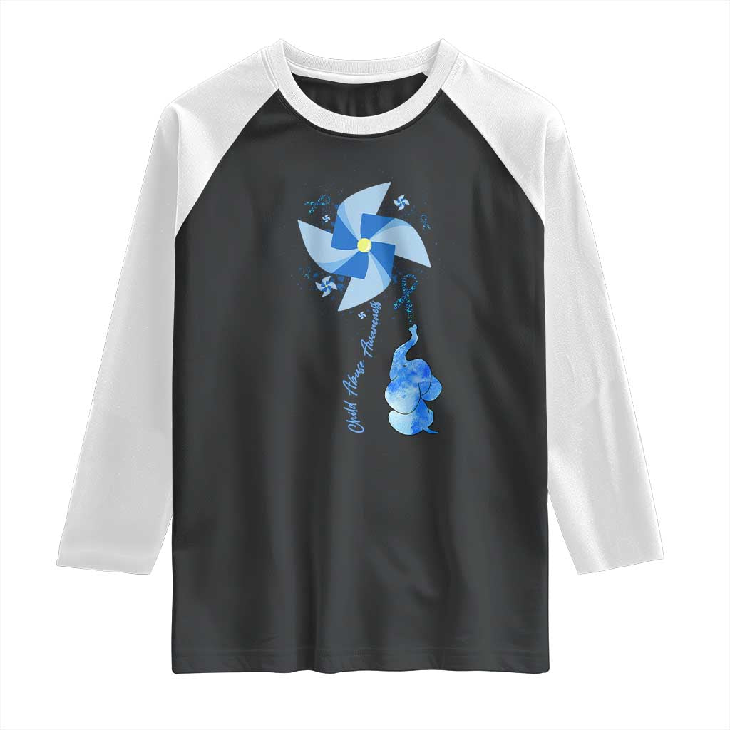 Child Abuse Prevention Awareness Raglan Shirt Pinwheel Elephant