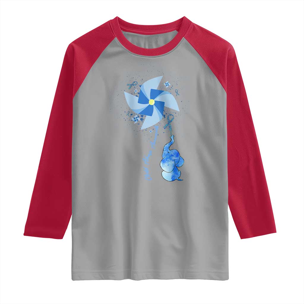 Child Abuse Prevention Awareness Raglan Shirt Pinwheel Elephant