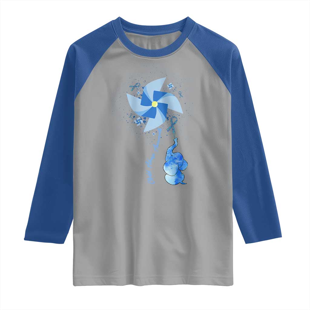 Child Abuse Prevention Awareness Raglan Shirt Pinwheel Elephant