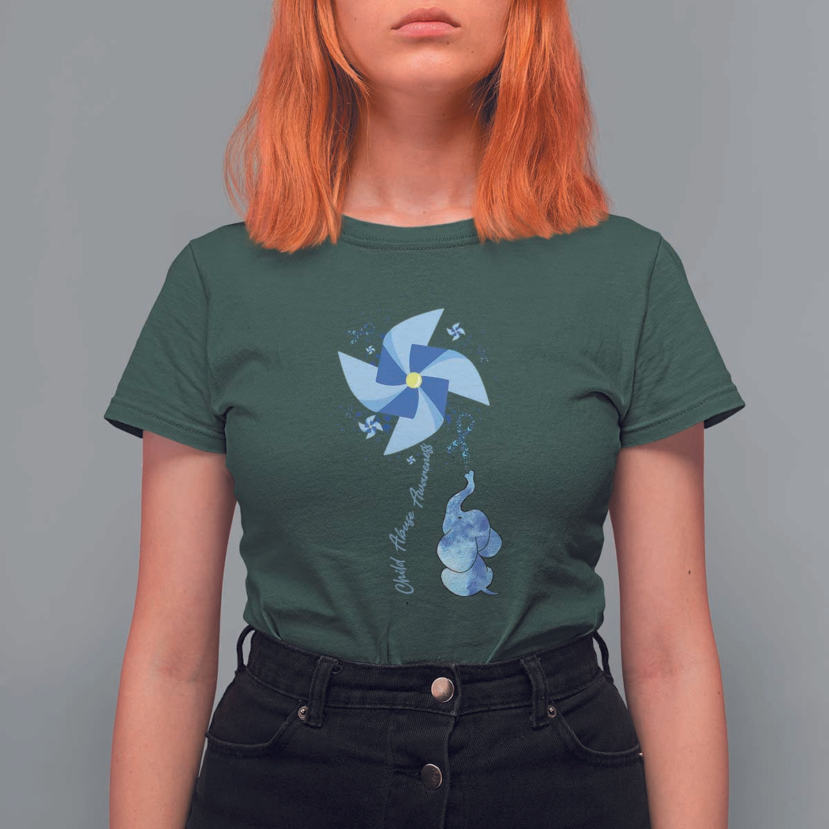 Child Abuse Prevention Awareness T Shirt For Women Pinwheel Elephant