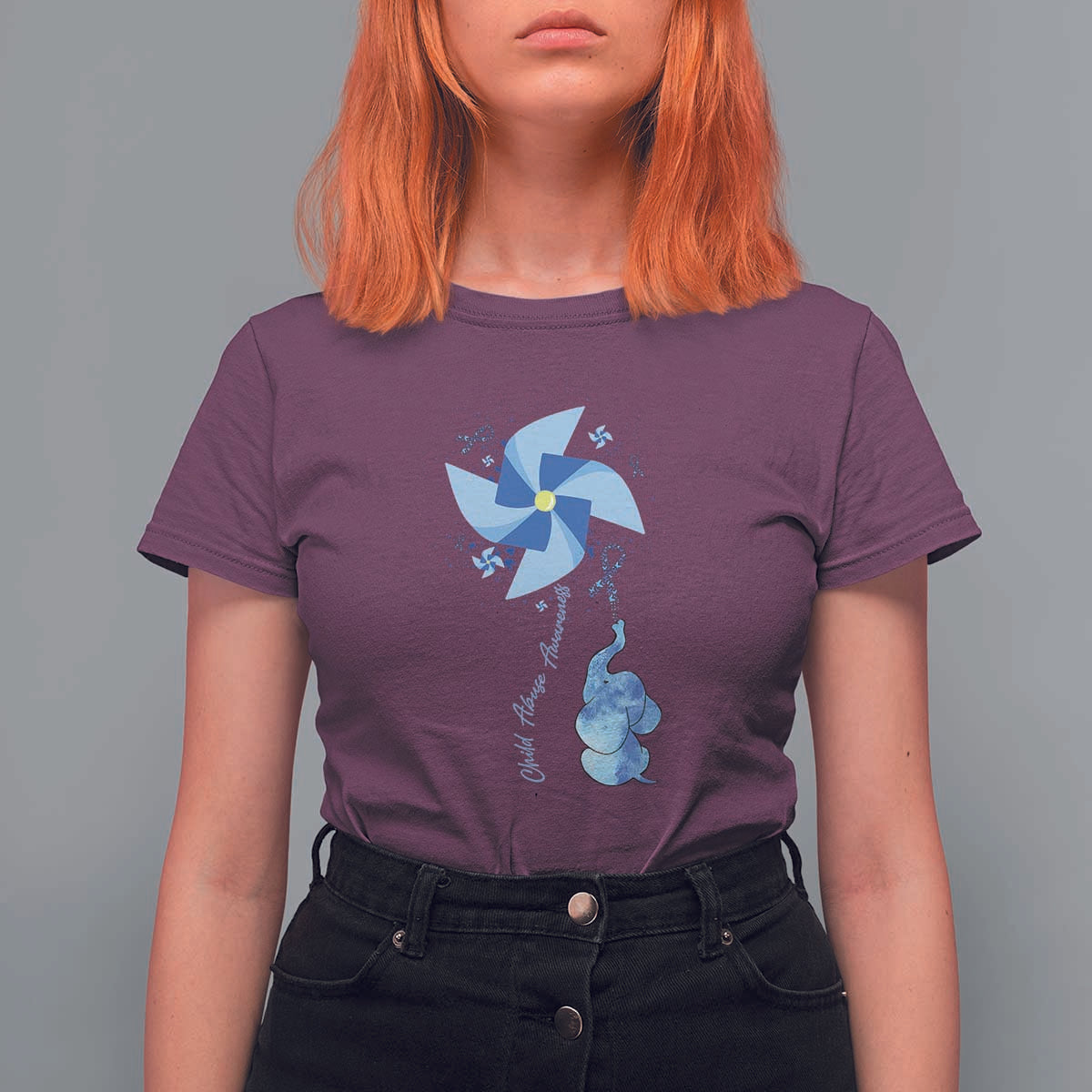 Child Abuse Prevention Awareness T Shirt For Women Pinwheel Elephant
