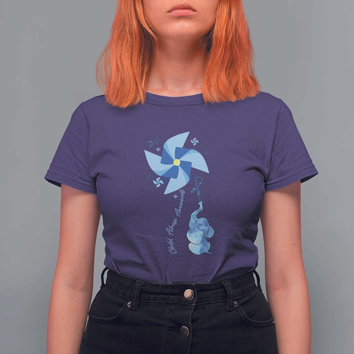 Child Abuse Prevention Awareness T Shirt For Women Pinwheel Elephant