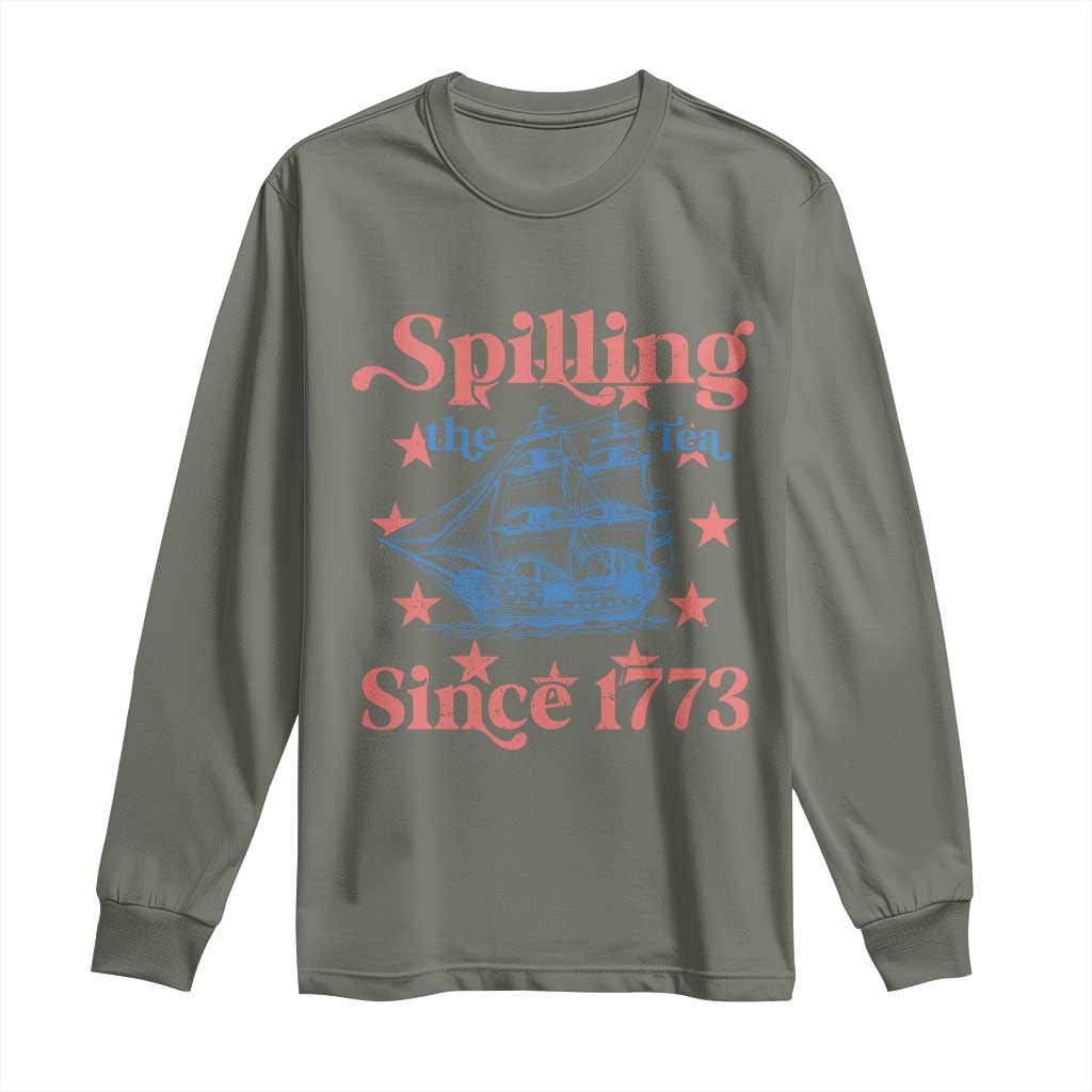 Funny Spilling The Tea Since 1776 Long Sleeve Shirt Us History Teacher 4th Of July - Wonder Print Shop
