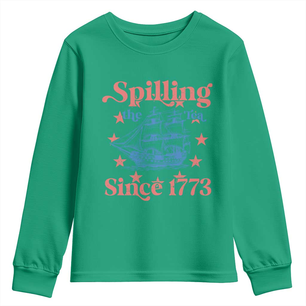 Funny Spilling The Tea Since 1776 Youth Sweatshirt Us History Teacher 4th Of July - Wonder Print Shop