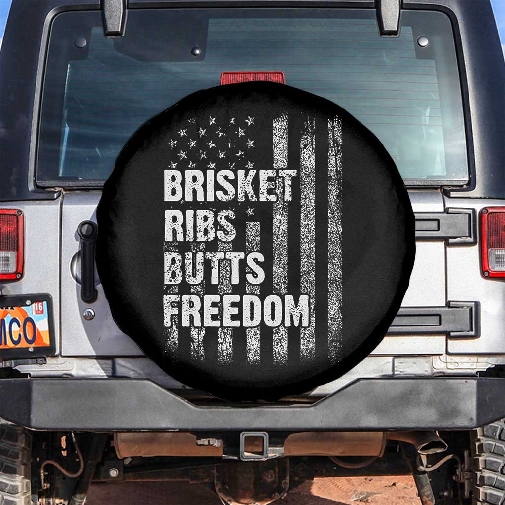 Funny BBQ Brisket Ribs Butts Freedom Spare Tire Cover 4th Of July Meat Smoking American Flag - Wonder Print Shop