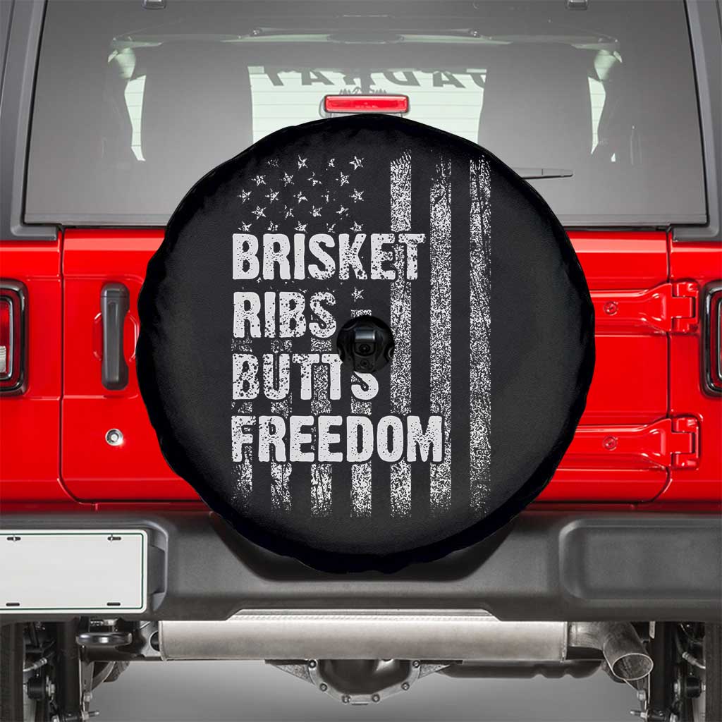 Funny BBQ Brisket Ribs Butts Freedom Spare Tire Cover 4th Of July Meat Smoking American Flag - Wonder Print Shop