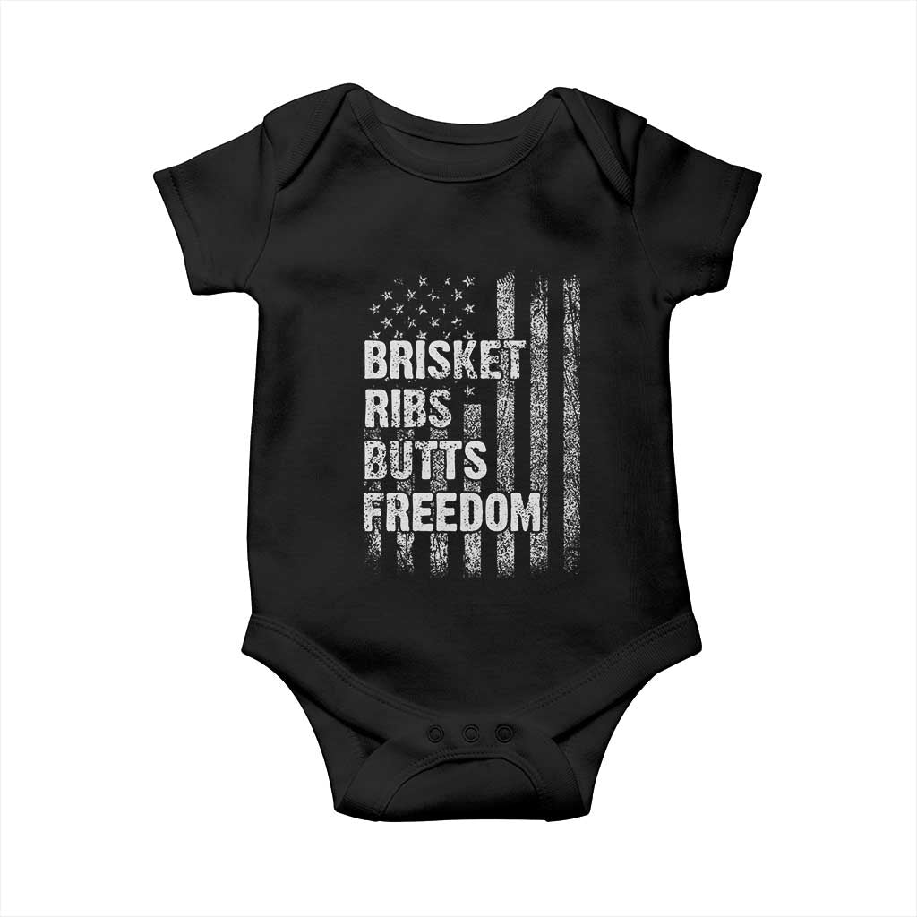 Funny BBQ Brisket Ribs Butts Freedom Baby Onesie 4th Of July Meat Smoking American Flag - Wonder Print Shop