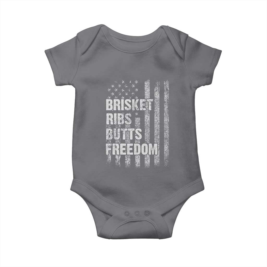 Funny BBQ Brisket Ribs Butts Freedom Baby Onesie 4th Of July Meat Smoking American Flag - Wonder Print Shop