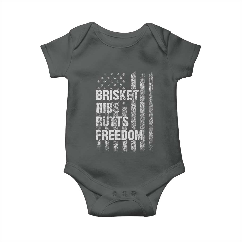Funny BBQ Brisket Ribs Butts Freedom Baby Onesie 4th Of July Meat Smoking American Flag - Wonder Print Shop