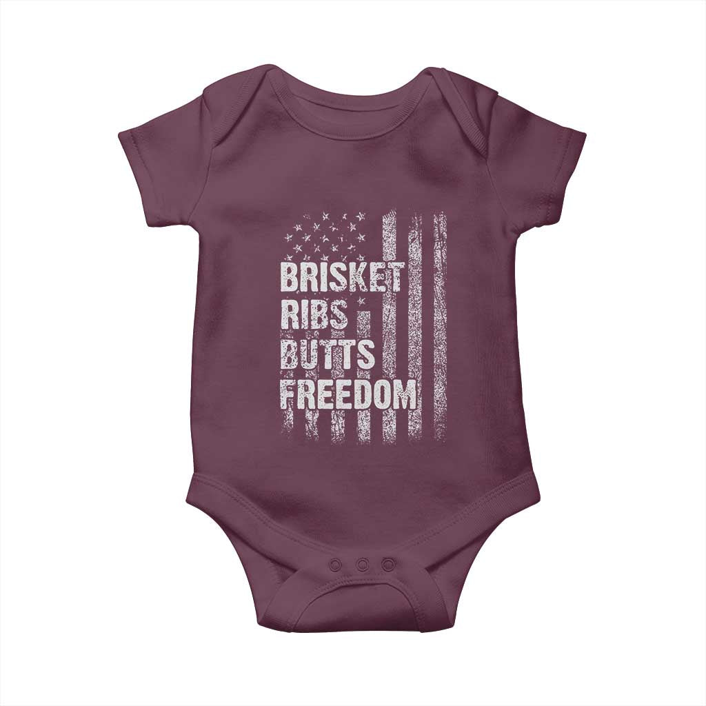 Funny BBQ Brisket Ribs Butts Freedom Baby Onesie 4th Of July Meat Smoking American Flag - Wonder Print Shop