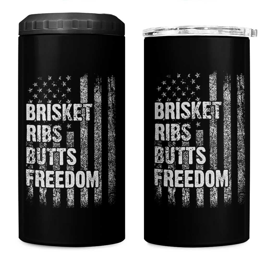 Funny BBQ Brisket Ribs Butts Freedom 4 in 1 Can Cooler Tumbler 4th Of July Meat Smoking American Flag - Wonder Print Shop