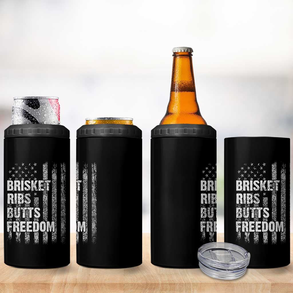 Funny BBQ Brisket Ribs Butts Freedom 4 in 1 Can Cooler Tumbler 4th Of July Meat Smoking American Flag - Wonder Print Shop