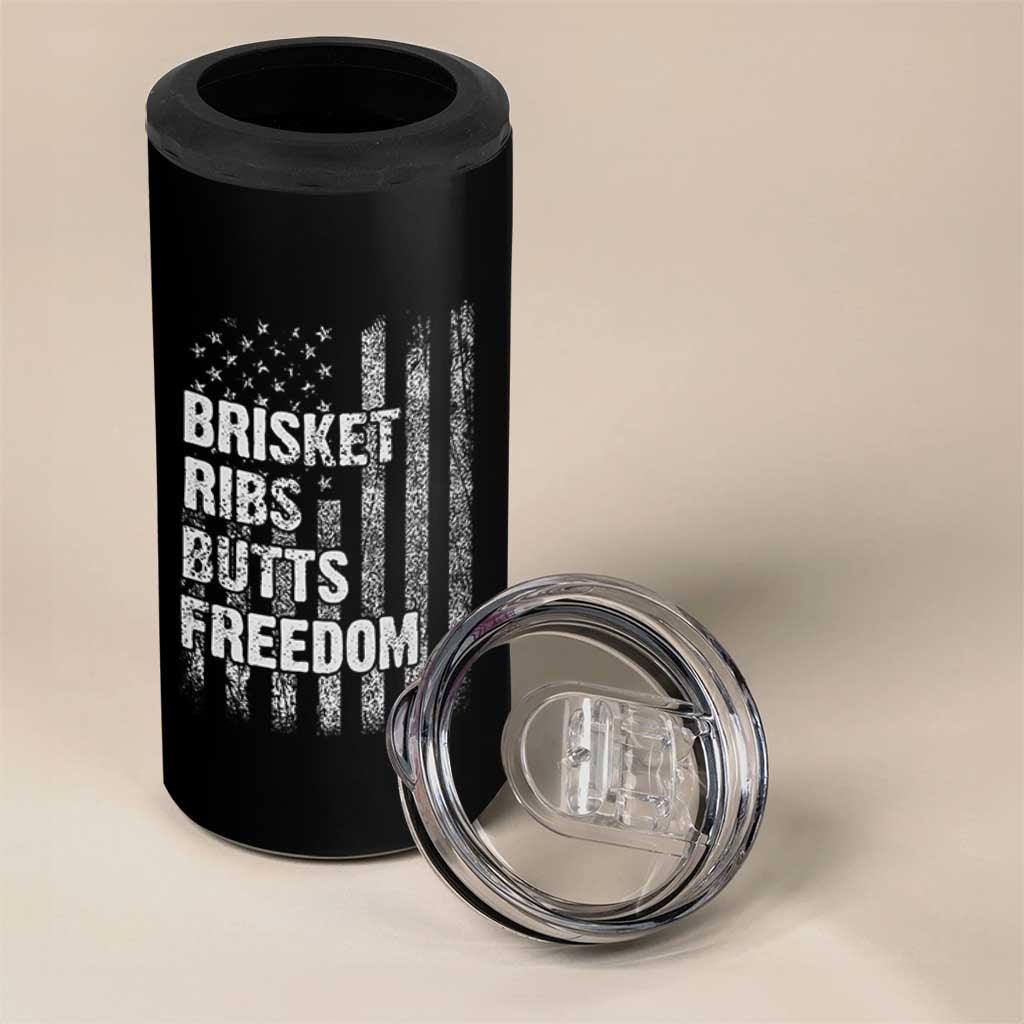 Funny BBQ Brisket Ribs Butts Freedom 4 in 1 Can Cooler Tumbler 4th Of July Meat Smoking American Flag - Wonder Print Shop