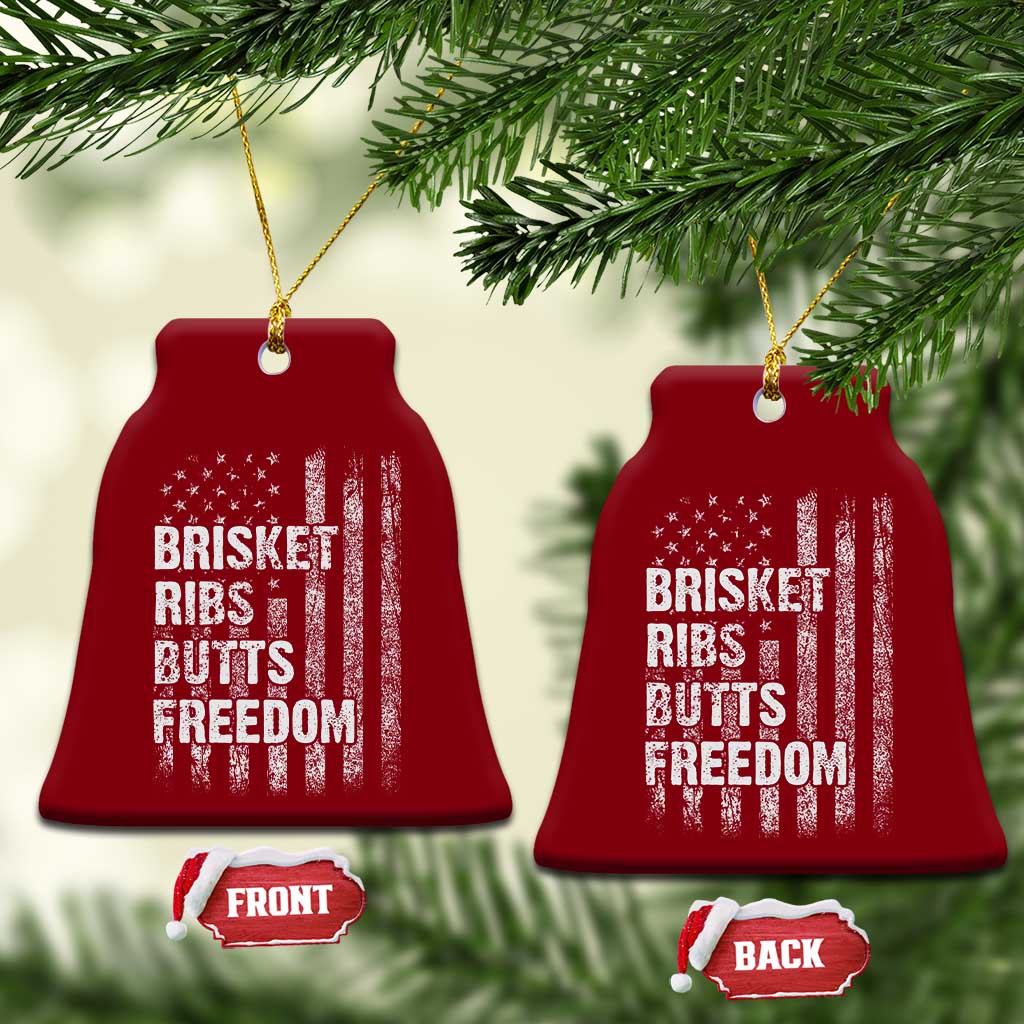 Funny BBQ Brisket Ribs Butts Freedom Ceramic Ornament 4th Of July Meat Smoking American Flag - Wonder Print Shop
