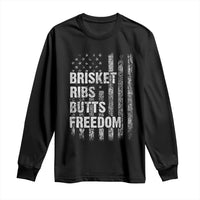 Funny BBQ Brisket Ribs Butts Freedom Long Sleeve Shirt 4th Of July Meat Smoking American Flag - Wonder Print Shop