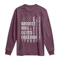 Funny BBQ Brisket Ribs Butts Freedom Long Sleeve Shirt 4th Of July Meat Smoking American Flag - Wonder Print Shop