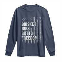 Funny BBQ Brisket Ribs Butts Freedom Long Sleeve Shirt 4th Of July Meat Smoking American Flag - Wonder Print Shop