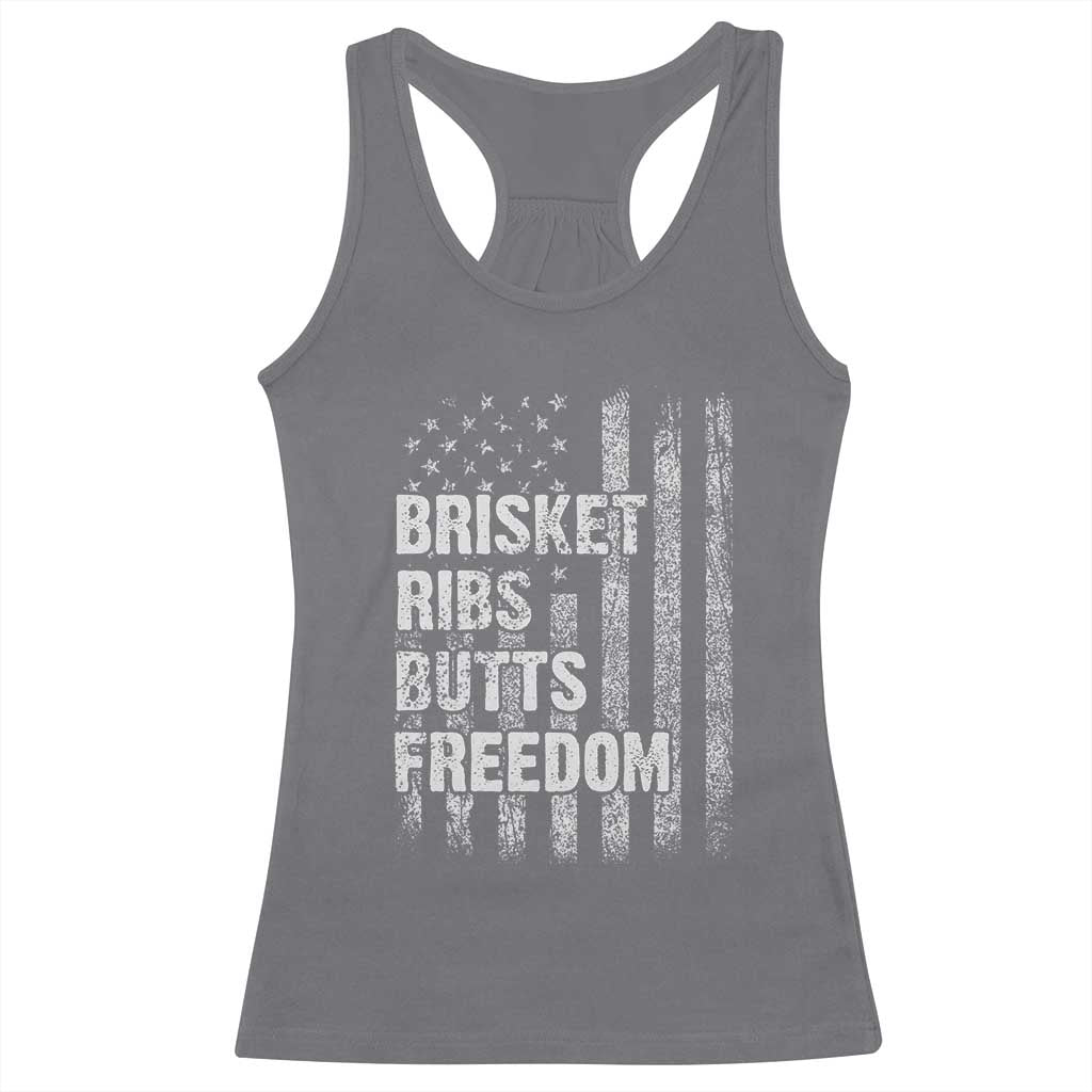 Funny BBQ Brisket Ribs Butts Freedom Racerback Tank Top 4th Of July Meat Smoking American Flag - Wonder Print Shop