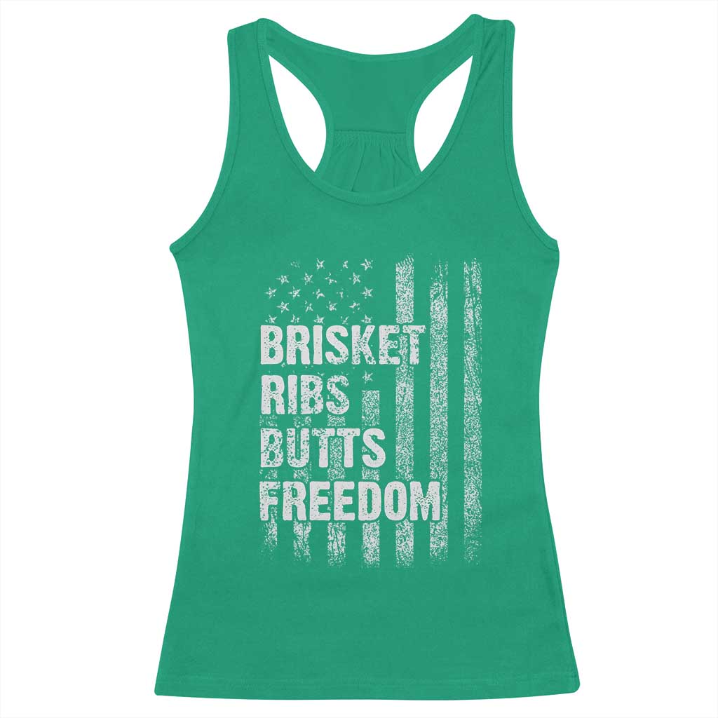 Funny BBQ Brisket Ribs Butts Freedom Racerback Tank Top 4th Of July Meat Smoking American Flag - Wonder Print Shop
