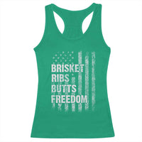 Funny BBQ Brisket Ribs Butts Freedom Racerback Tank Top 4th Of July Meat Smoking American Flag - Wonder Print Shop