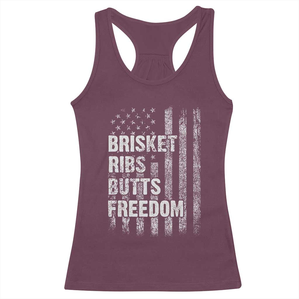 Funny BBQ Brisket Ribs Butts Freedom Racerback Tank Top 4th Of July Meat Smoking American Flag - Wonder Print Shop