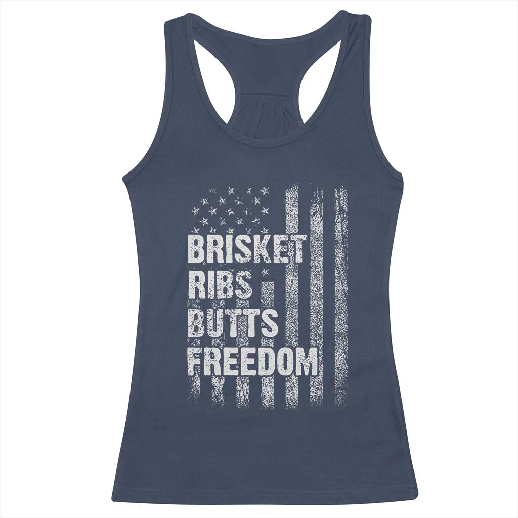 Funny BBQ Brisket Ribs Butts Freedom Racerback Tank Top 4th Of July Meat Smoking American Flag - Wonder Print Shop