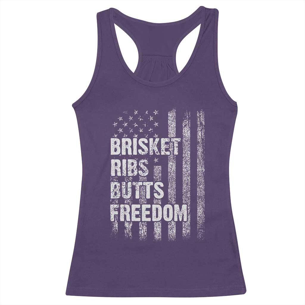 Funny BBQ Brisket Ribs Butts Freedom Racerback Tank Top 4th Of July Meat Smoking American Flag - Wonder Print Shop