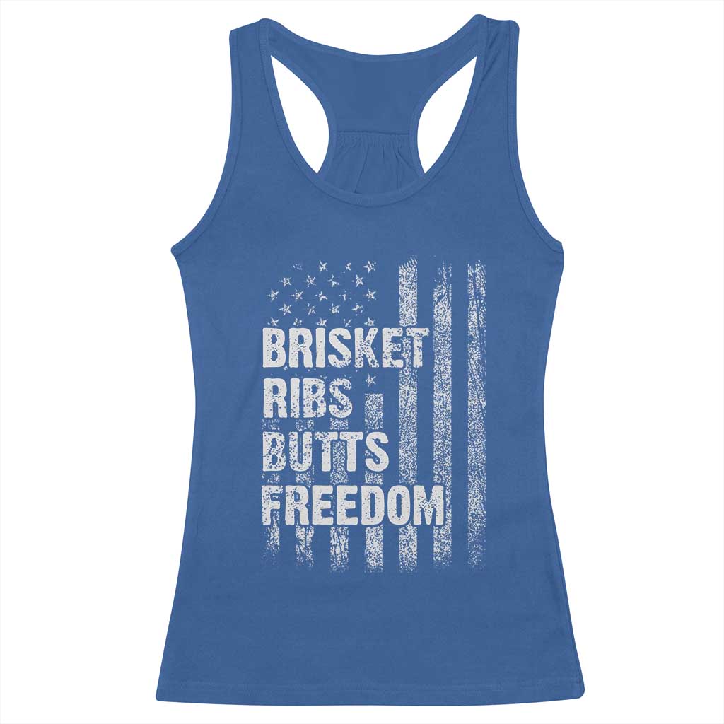 Funny BBQ Brisket Ribs Butts Freedom Racerback Tank Top 4th Of July Meat Smoking American Flag - Wonder Print Shop