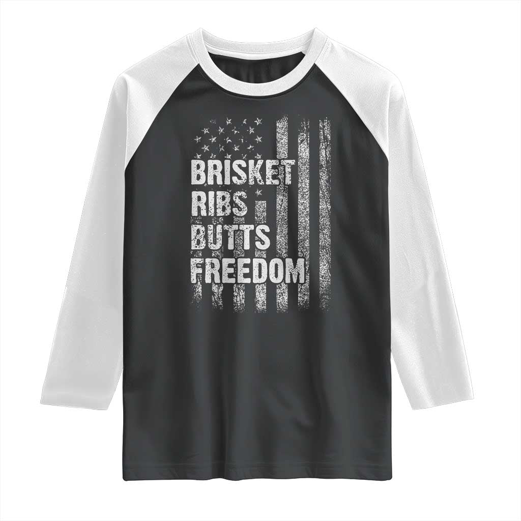 Funny BBQ Brisket Ribs Butts Freedom Raglan Shirt 4th Of July Meat Smoking American Flag - Wonder Print Shop
