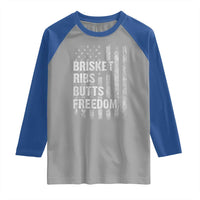 Funny BBQ Brisket Ribs Butts Freedom Raglan Shirt 4th Of July Meat Smoking American Flag - Wonder Print Shop