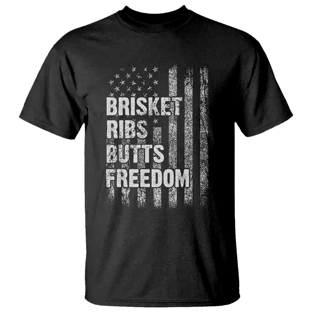 Funny BBQ Brisket Ribs Butts Freedom T Shirt 4th Of July Meat Smoking American Flag - Wonder Print Shop