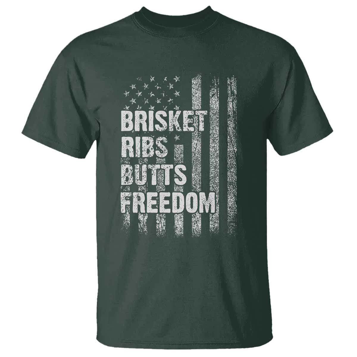 Funny BBQ Brisket Ribs Butts Freedom T Shirt 4th Of July Meat Smoking American Flag - Wonder Print Shop