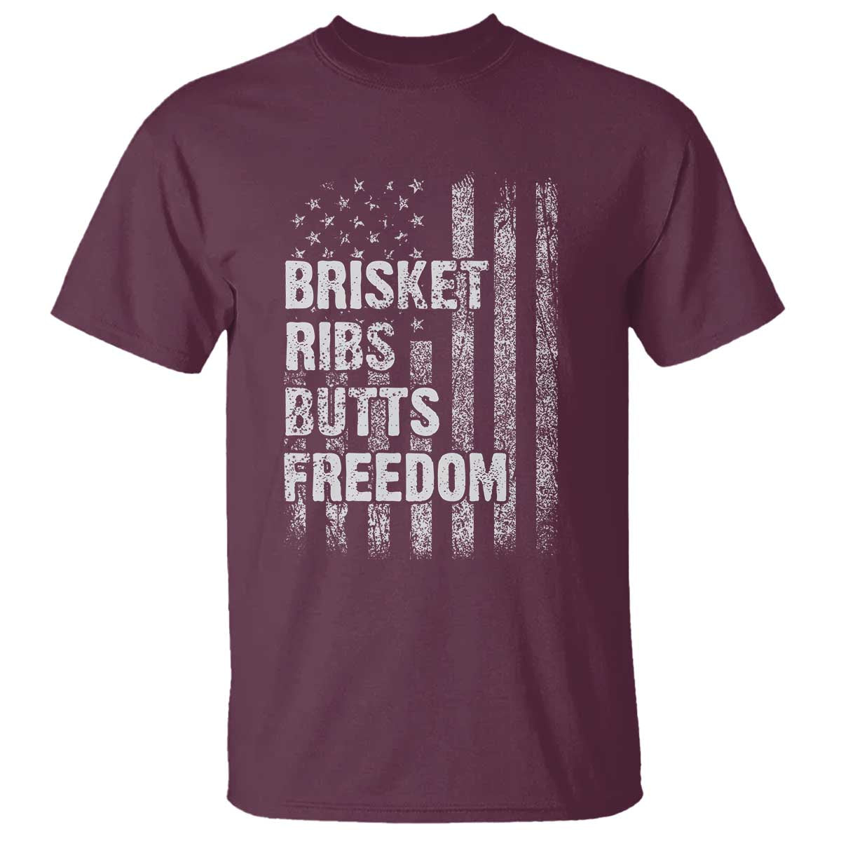 Funny BBQ Brisket Ribs Butts Freedom T Shirt 4th Of July Meat Smoking American Flag - Wonder Print Shop