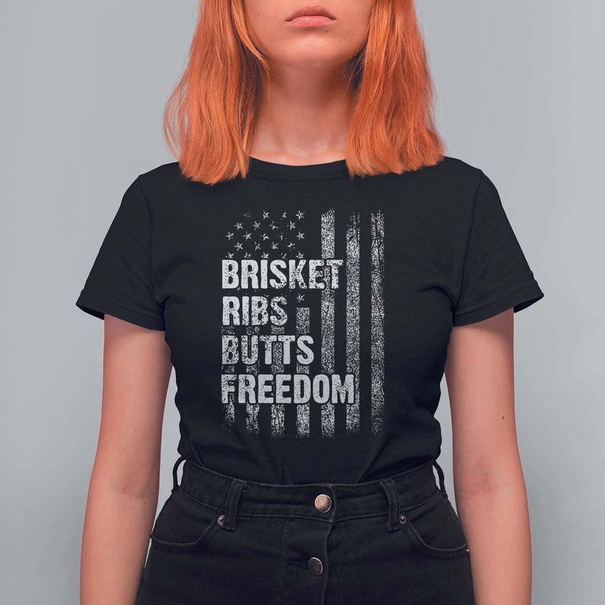 Funny BBQ Brisket Ribs Butts Freedom T Shirt For Women 4th Of July Meat Smoking American Flag - Wonder Print Shop
