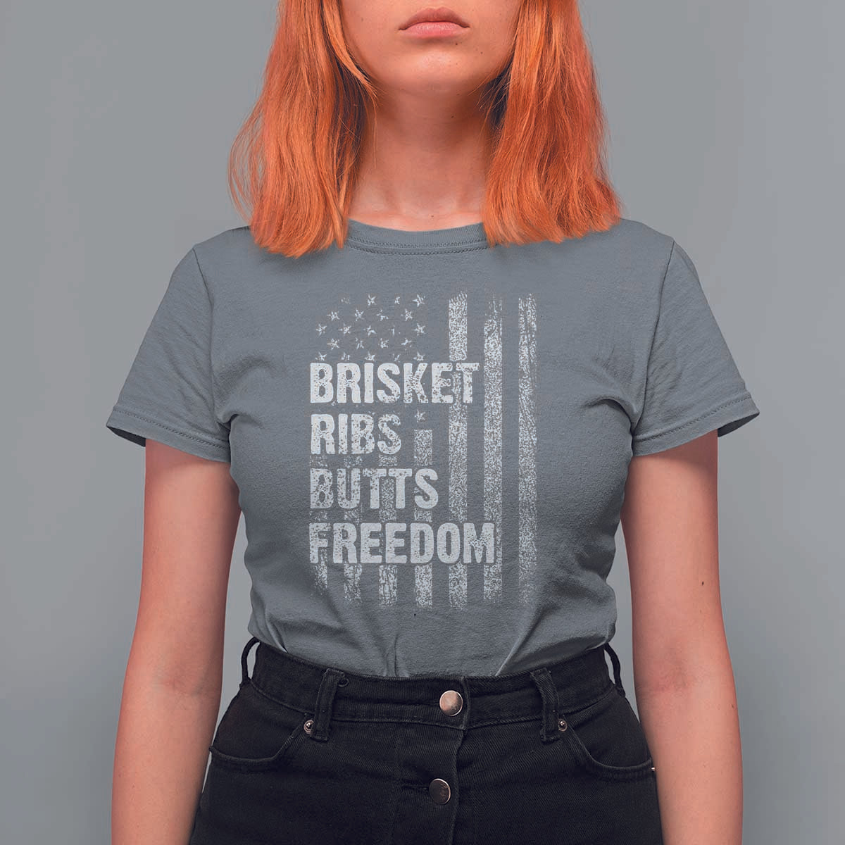 Funny BBQ Brisket Ribs Butts Freedom T Shirt For Women 4th Of July Meat Smoking American Flag - Wonder Print Shop