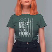 Funny BBQ Brisket Ribs Butts Freedom T Shirt For Women 4th Of July Meat Smoking American Flag - Wonder Print Shop