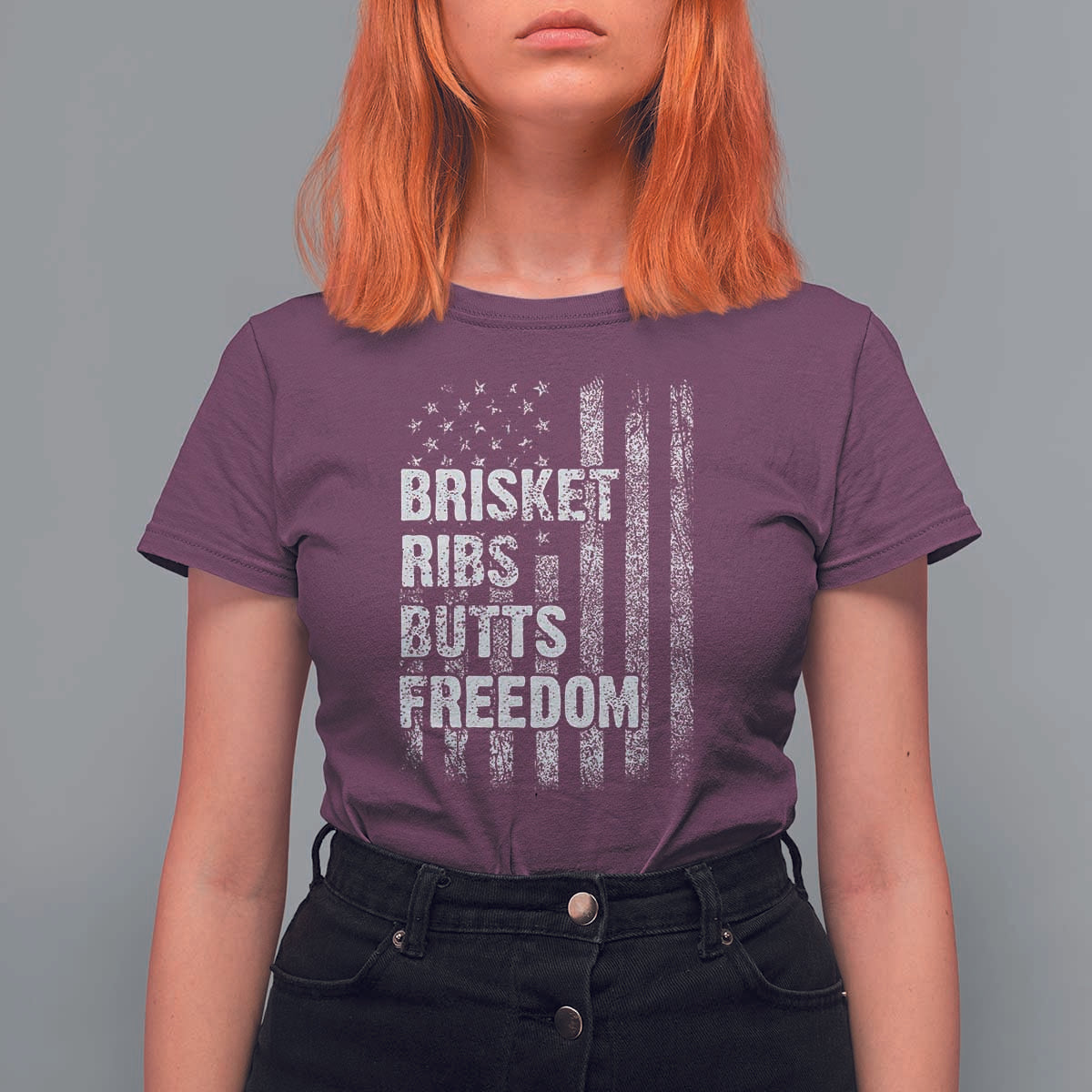 Funny BBQ Brisket Ribs Butts Freedom T Shirt For Women 4th Of July Meat Smoking American Flag - Wonder Print Shop
