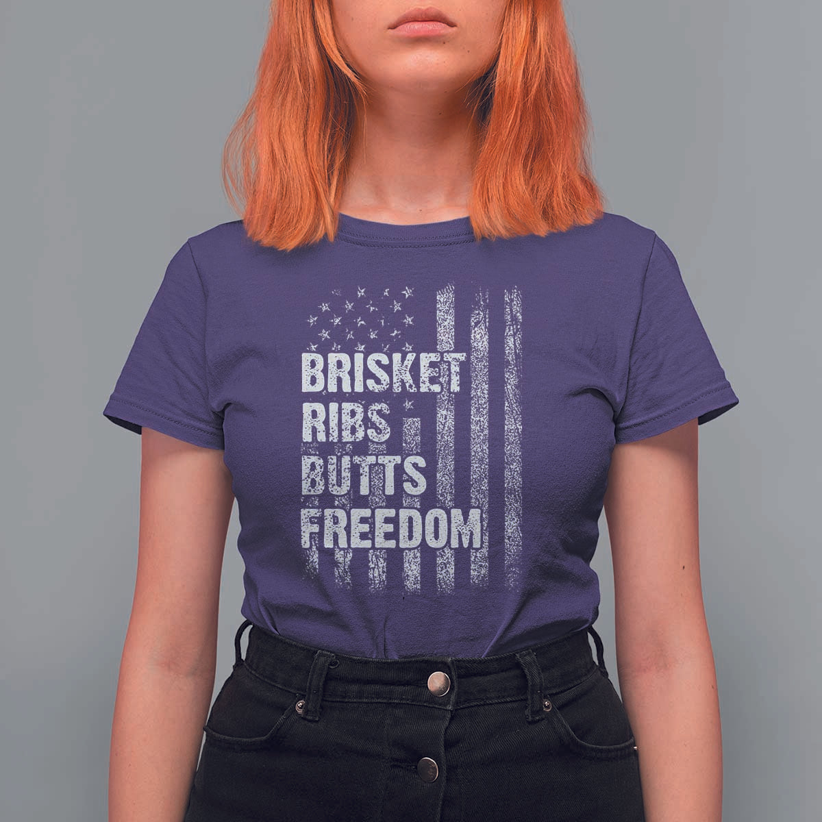 Funny BBQ Brisket Ribs Butts Freedom T Shirt For Women 4th Of July Meat Smoking American Flag - Wonder Print Shop