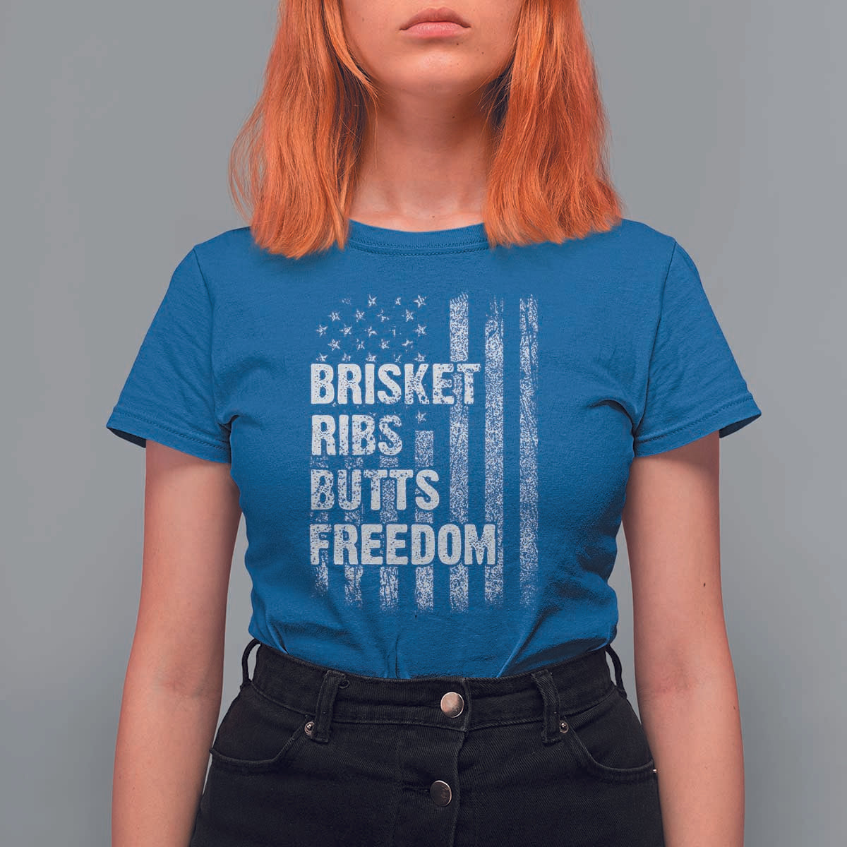 Funny BBQ Brisket Ribs Butts Freedom T Shirt For Women 4th Of July Meat Smoking American Flag - Wonder Print Shop