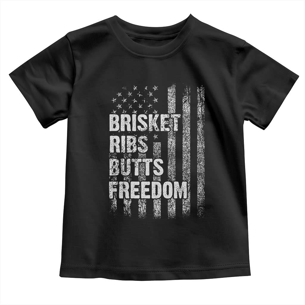 Funny BBQ Brisket Ribs Butts Freedom Toddler T Shirt 4th Of July Meat Smoking American Flag - Wonder Print Shop