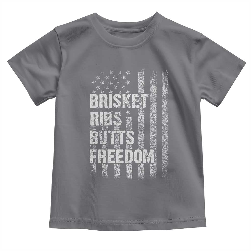 Funny BBQ Brisket Ribs Butts Freedom Toddler T Shirt 4th Of July Meat Smoking American Flag - Wonder Print Shop