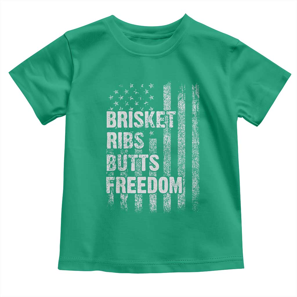 Funny BBQ Brisket Ribs Butts Freedom Toddler T Shirt 4th Of July Meat Smoking American Flag - Wonder Print Shop