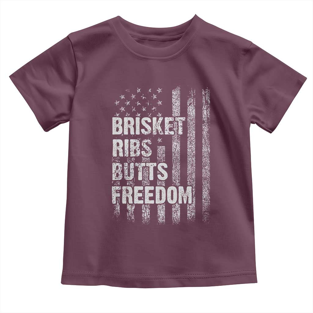 Funny BBQ Brisket Ribs Butts Freedom Toddler T Shirt 4th Of July Meat Smoking American Flag - Wonder Print Shop